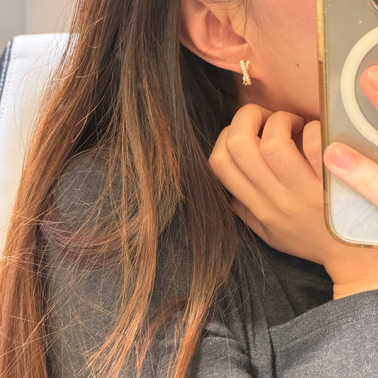 14K Solid Gold Cross Hoop Earrings