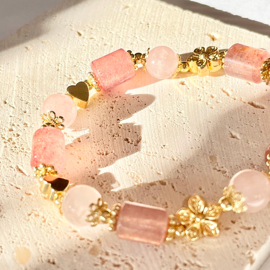 Jan&Dee Natural Genuine Semi-Precious Strawberry Quartz Elastic Stretch Crystal  Bracelet Beads | idusem.idu.edu.tr