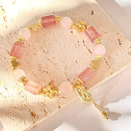 Pink Lady Rose Quartz Bracelet, Strawberry Quartz Crystal Bracelet