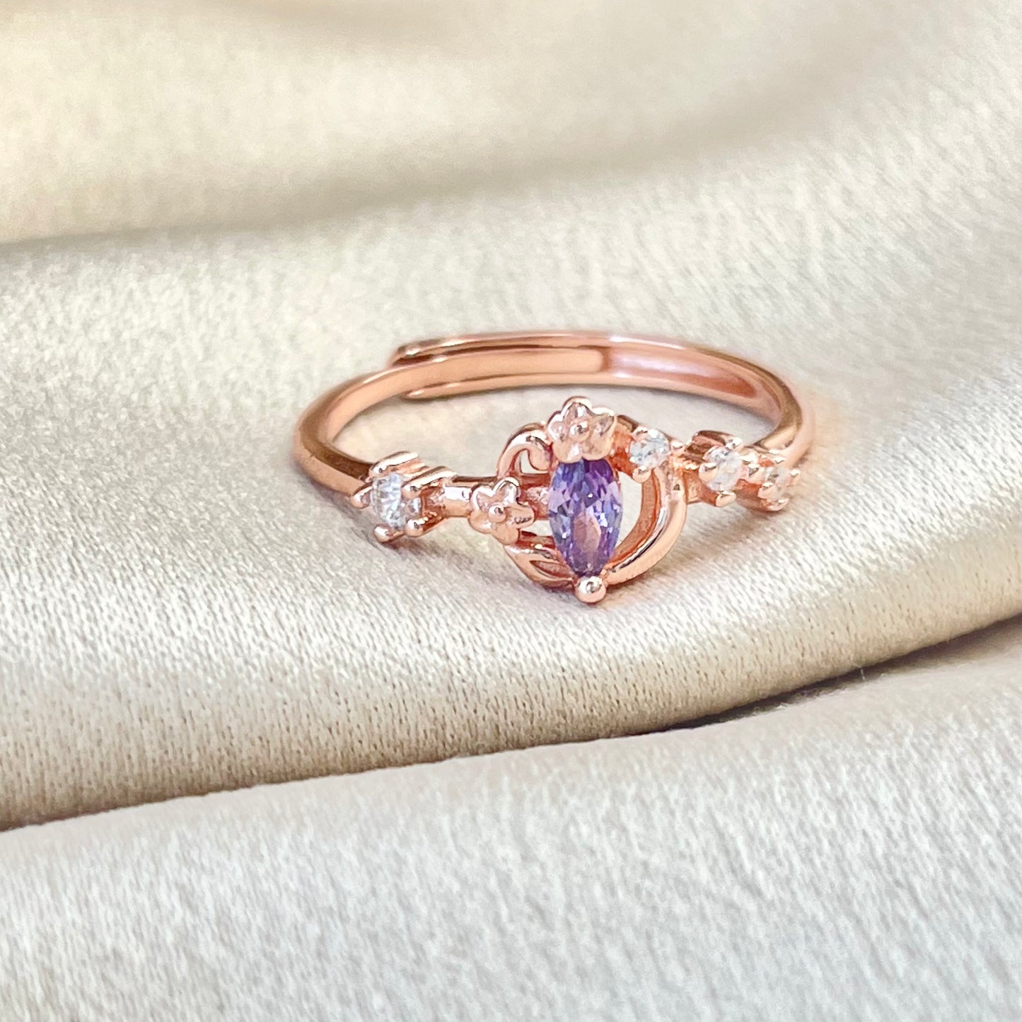 Princess Crown Sterling Silver Adjustable Rings Purple Stacking